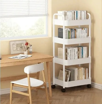 Deskside Trolley and Bookshelf Storage Rack