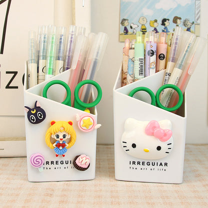 Desktop Plastic Pen Holder With Silicon Brooches