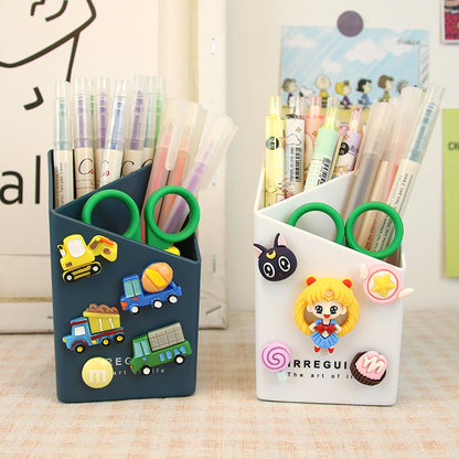 Desktop Plastic Pen Holder With Silicon Brooches