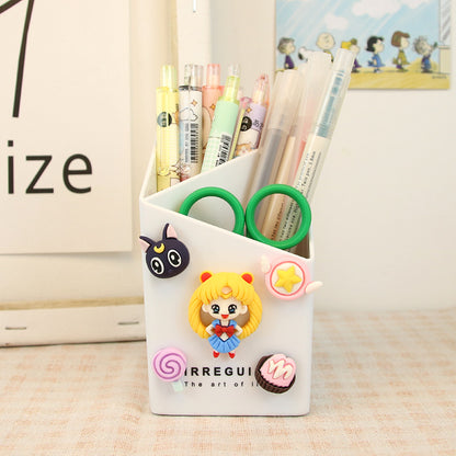 Desktop Plastic Pen Holder With Silicon Brooches