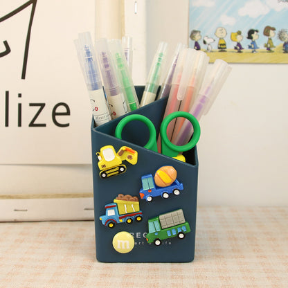 Desktop Plastic Pen Holder With Silicon Brooches