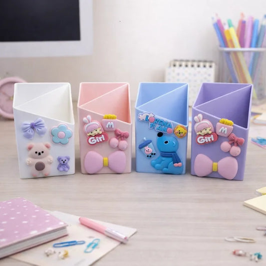 Desktop Plastic Pen Holder With Silicon Brooches