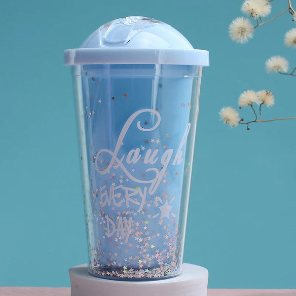 Double Layer Star Glitter Filled Water and Ice Cup