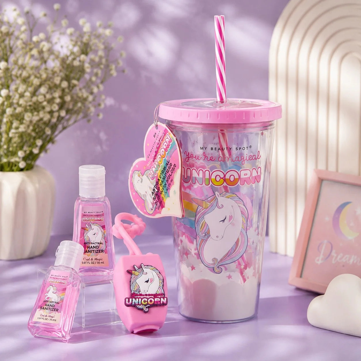 Double Layer ACRYLIC Cup With Hand Sanitizer - UNICORN - Minor Crack