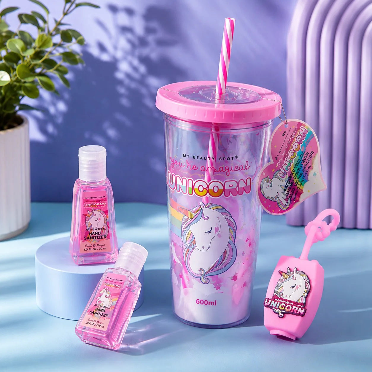Double Layer ACRYLIC Cup With Hand Sanitizer - UNICORN - Minor Crack