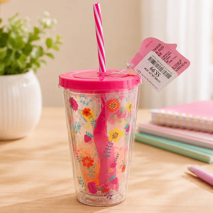 Double Layer ACRYLIC Cup With Hand Sanitizer - Flower - Minor Crack (