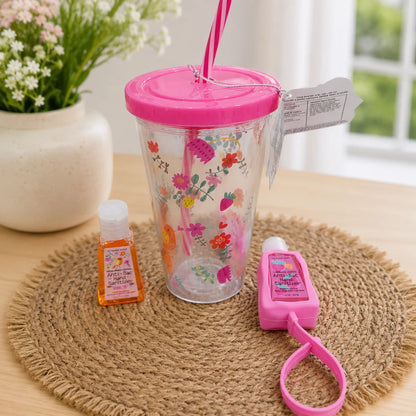 Double Layer ACRYLIC Cup With Hand Sanitizer - Flower - Minor Crack (