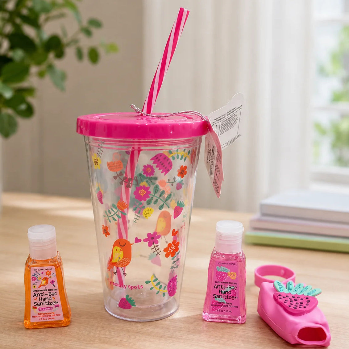 Double Layer ACRYLIC Cup With Hand Sanitizer - Flower - Minor Crack (