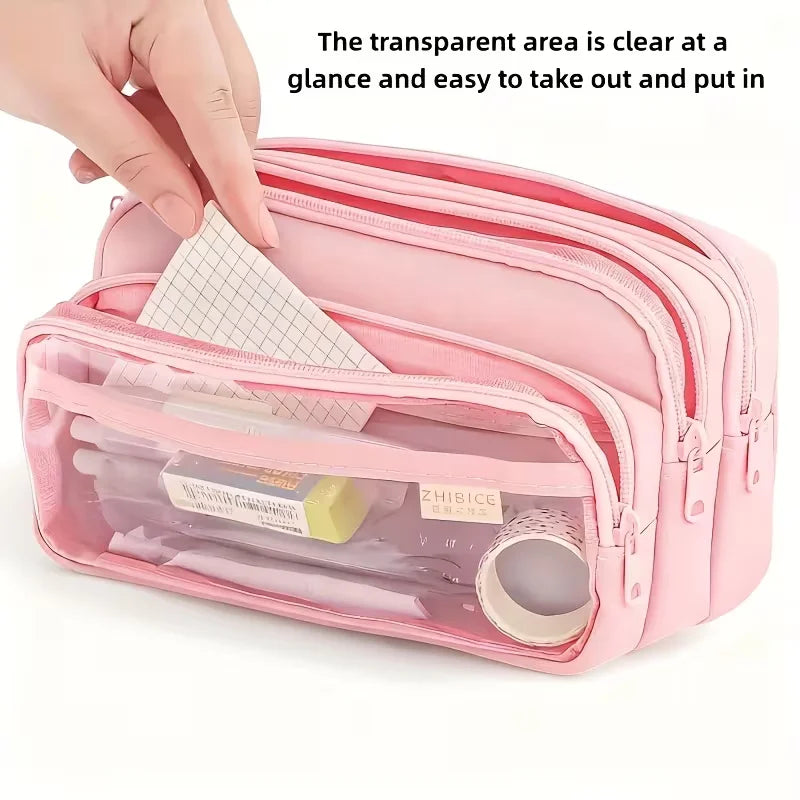 Double Sided Transparent Large capacity Pencil Pouch
