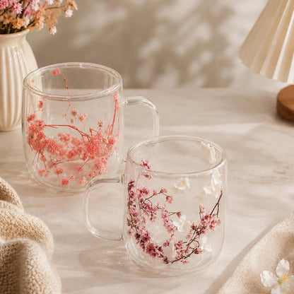 Sakura Filled Double Glass Cup
