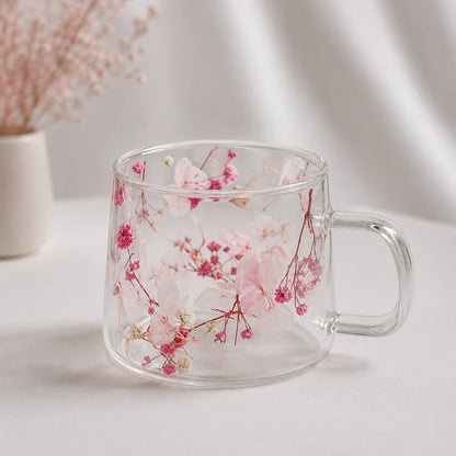 Dried Flowers Filled Double Layer Glass Cup