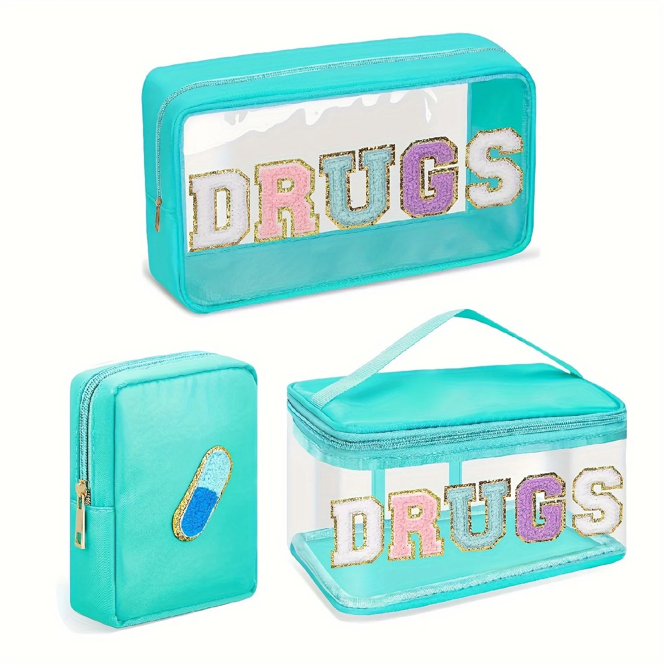 'Drugs' Embroidered Cosmetic Bag
