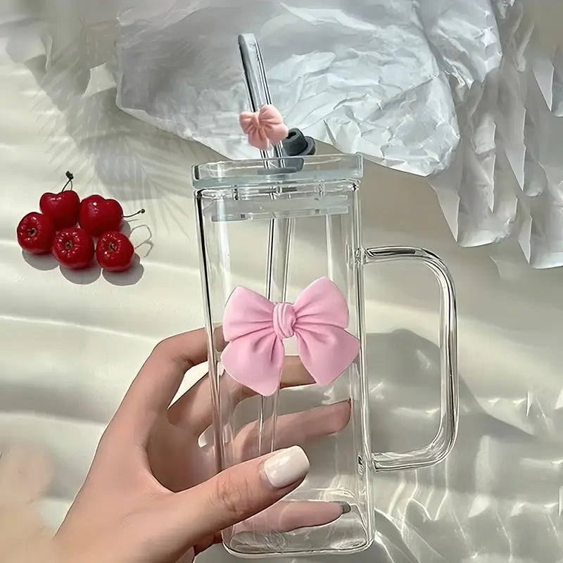 Bow Mounted Plastic Coffee Cup with Glass Straw