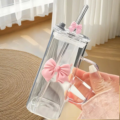 Bow Mounted Plastic Coffee Cup with Glass Straw