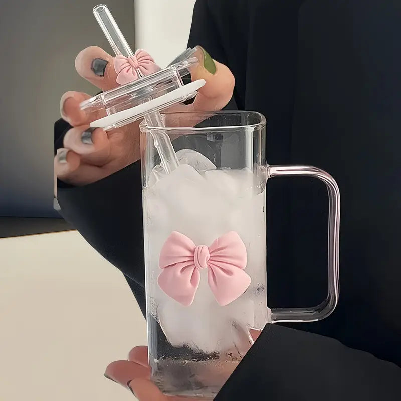 Bow Mounted Plastic Coffee Cup with Glass Straw
