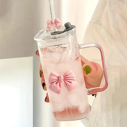 Bow Mounted Plastic Coffee Cup with Glass Straw