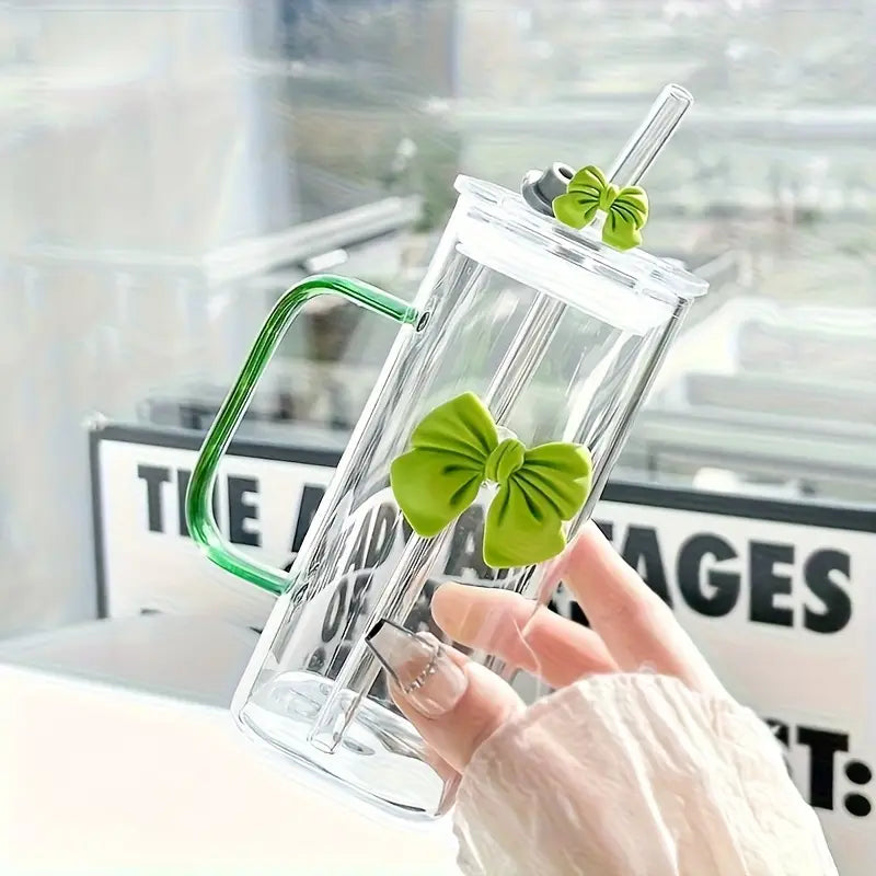 Bow Mounted Plastic Coffee Cup with Glass Straw