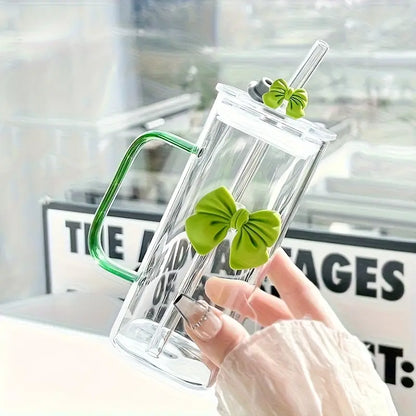 Bow Mounted Plastic Coffee Cup with Glass Straw