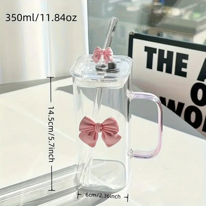 Bow Mounted Plastic Coffee Cup with Glass Straw