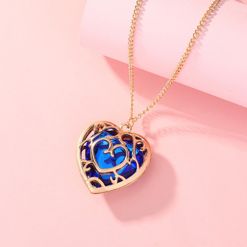 Hollow Heart Cage Crystal Necklace