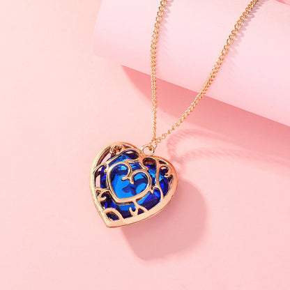 Hollow Heart Cage Crystal Necklace