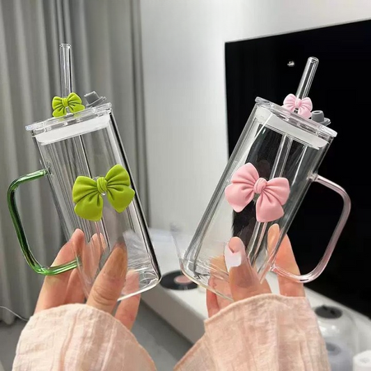 Bow Mounted Plastic Coffee Cup with Glass Straw