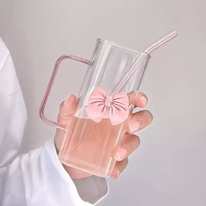 Bow Mounted Plastic Coffee Cup with Glass Straw
