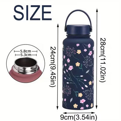 Floral Design Thermal Water Bottle with Handle
