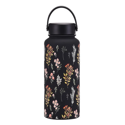 Floral Design Thermal Water Bottle with Handle