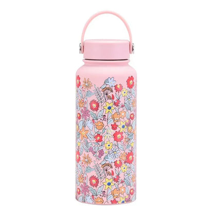 Floral Design Thermal Water Bottle with Handle