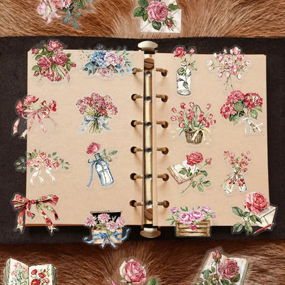 Floral and letter stickers in a waterproof, transparent PET