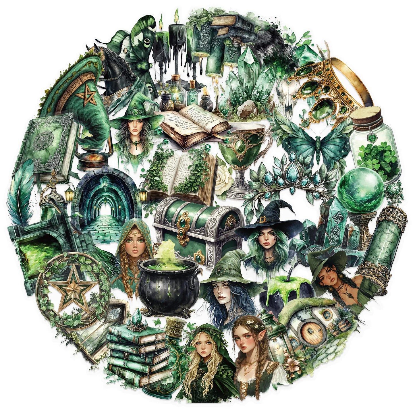 Forest Witch PET Stickers for Journal Decoration