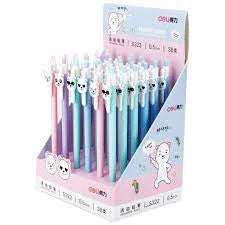 Display of cartoon-themed pens with colorful packaging