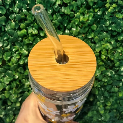 Aesthetic Coffee Glass Cup with Bamboo Lid