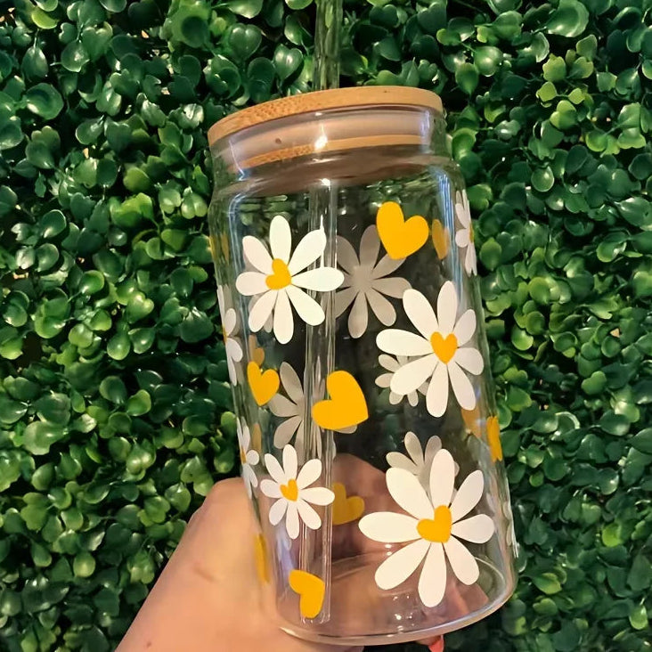 Aesthetic Coffee Glass Cup with Bamboo Lid