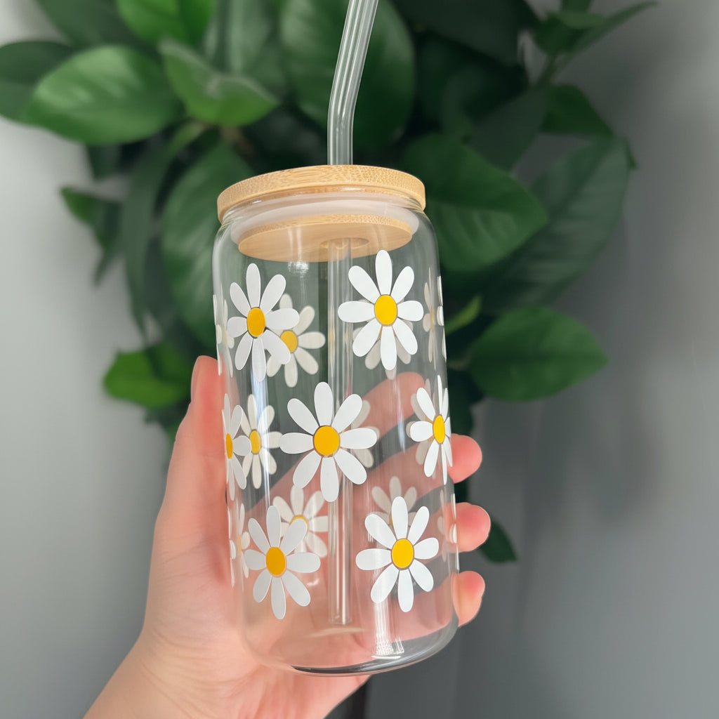 Aesthetic Coffee Glass Cup with Bamboo Lid