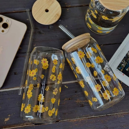 Aesthetic Coffee Glass Cup with Bamboo Lid
