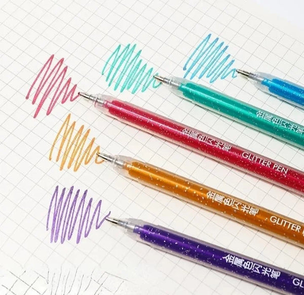 Glitter Metallic Ink Gel Pen -  Set of 12