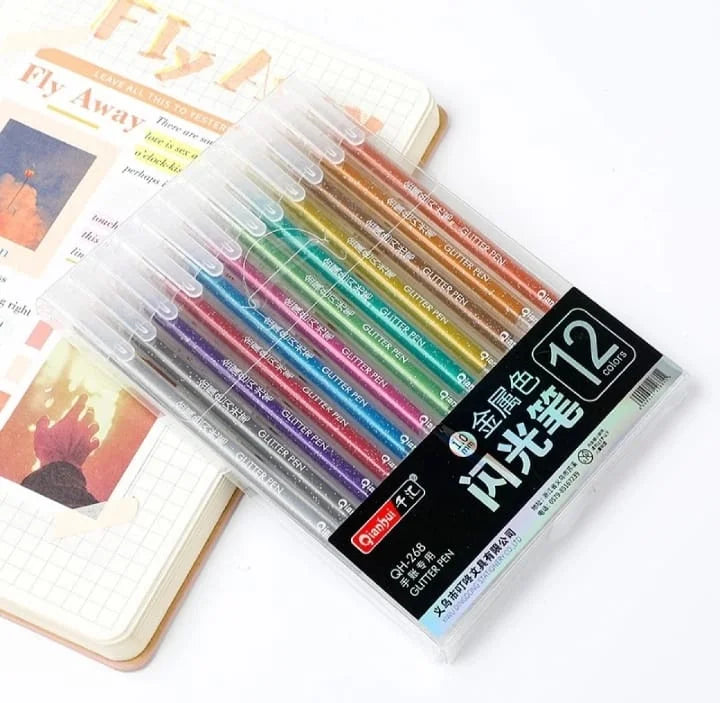 Glitter Metallic Ink Gel Pen Set of 12 – thepaperworm