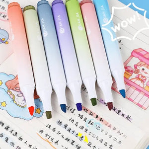 Set of gradient color markers on a colorful background with text