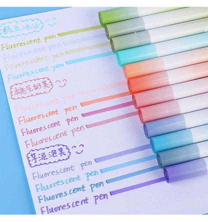 Set of colorful fluorescent pens on a piece of paper with text