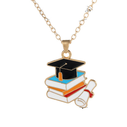 Graduation Cap & Books Pendant Necklace