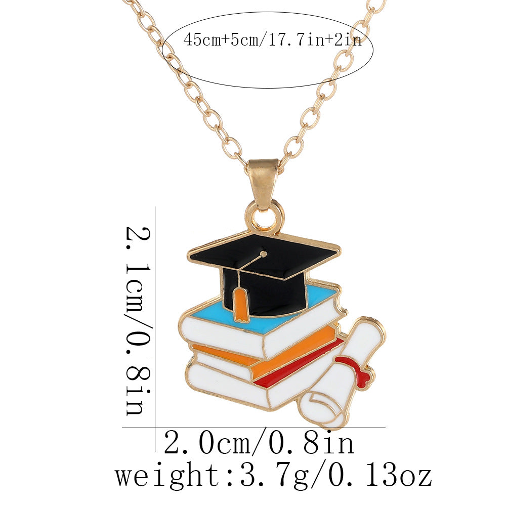 Graduation Cap & Books Pendant Necklace