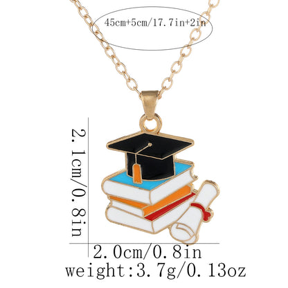 Graduation Cap & Books Pendant Necklace