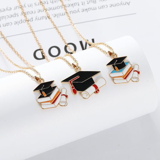 Graduation Cap & Books Pendant Necklace
