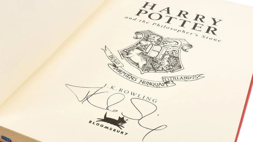 Signed copy of 'Harry Potter and the Philosopher's Stone' with Bloomsbury logo