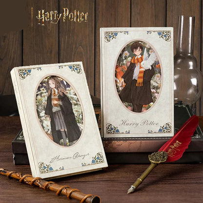 Two decorative books with character illustrations on a wooden surface, featuring 'Harry Potter' branding.