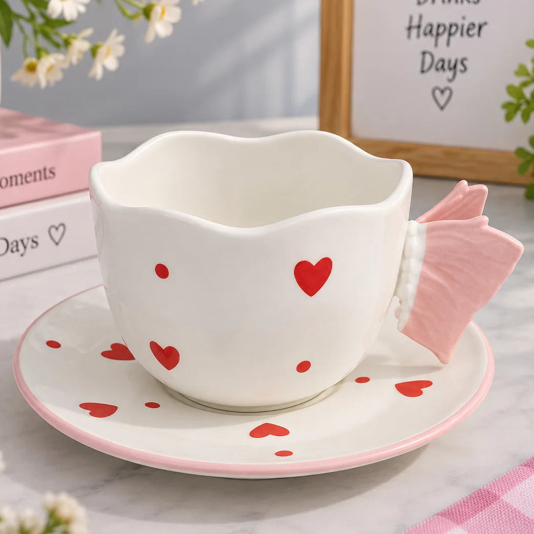 Tiny Hearts Ceramic Cup & Saucer Set