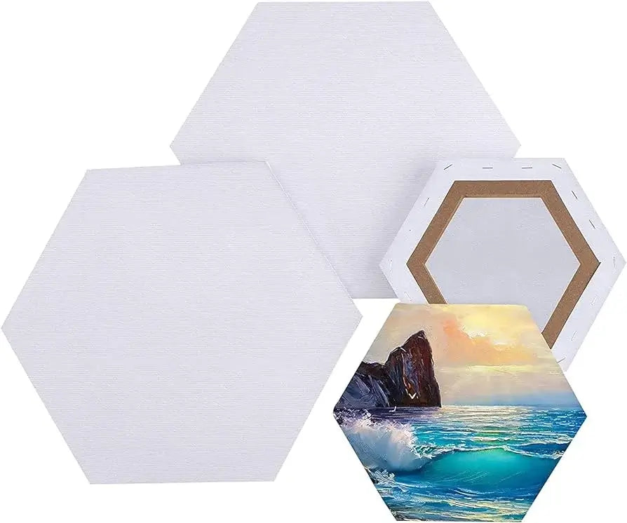 Hexagon Painting Canvass with Wooden Frame - Set of 4