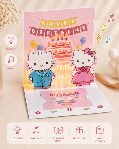 Kids 3D Birthday Greeting Card with Light n Music - Hello Kitty
